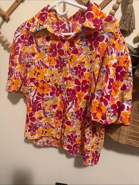 Floral Button-Down Shirt in Fuchsia & Yellow